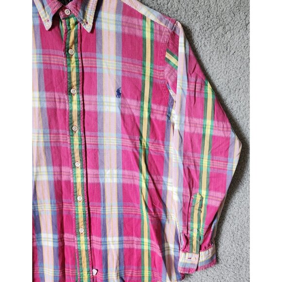 Ralph Lauren Pink Plaid Long Sleeve Button Down Shirt Size Medium 100% Cotton - Picture 5 of 15